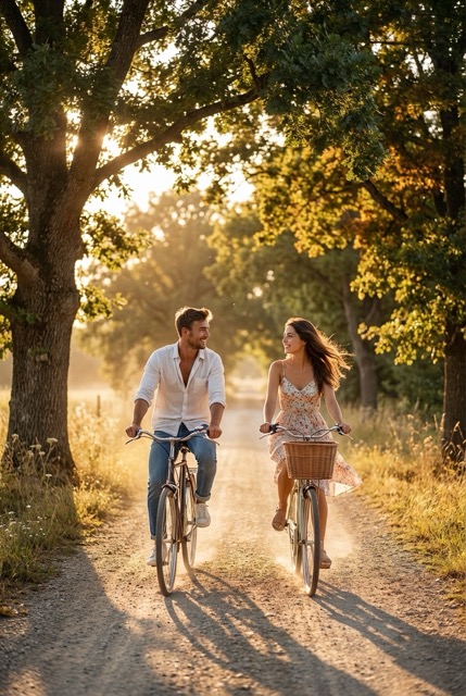 Couple Bike Ride - Side by Side